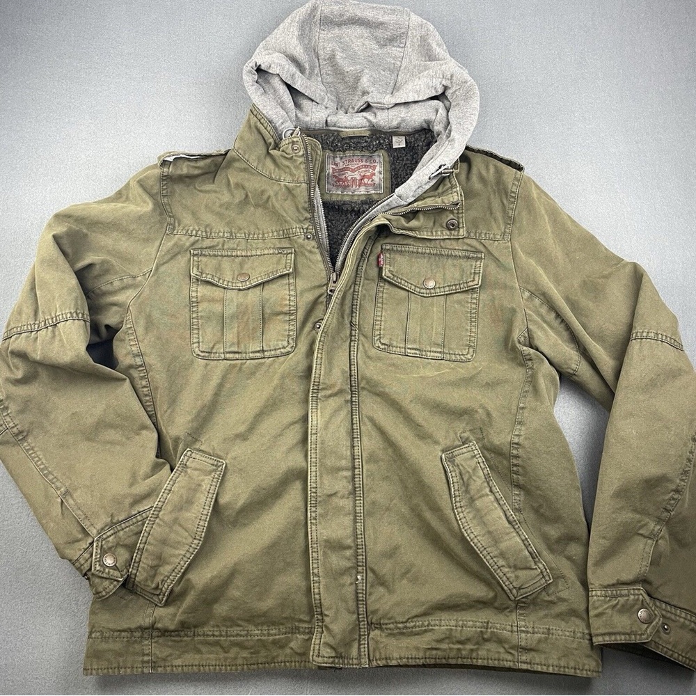 Levi's Men's Cotton Faux Shearling Utility Field Jacket - Olive Green-medium